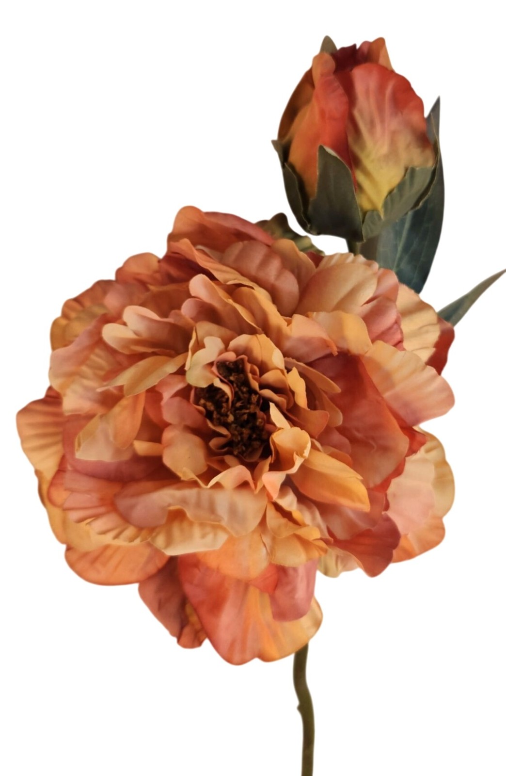 Faux Peony Stem Peach Coral 18 Inch Artificial Silk Flower Wedding Decor