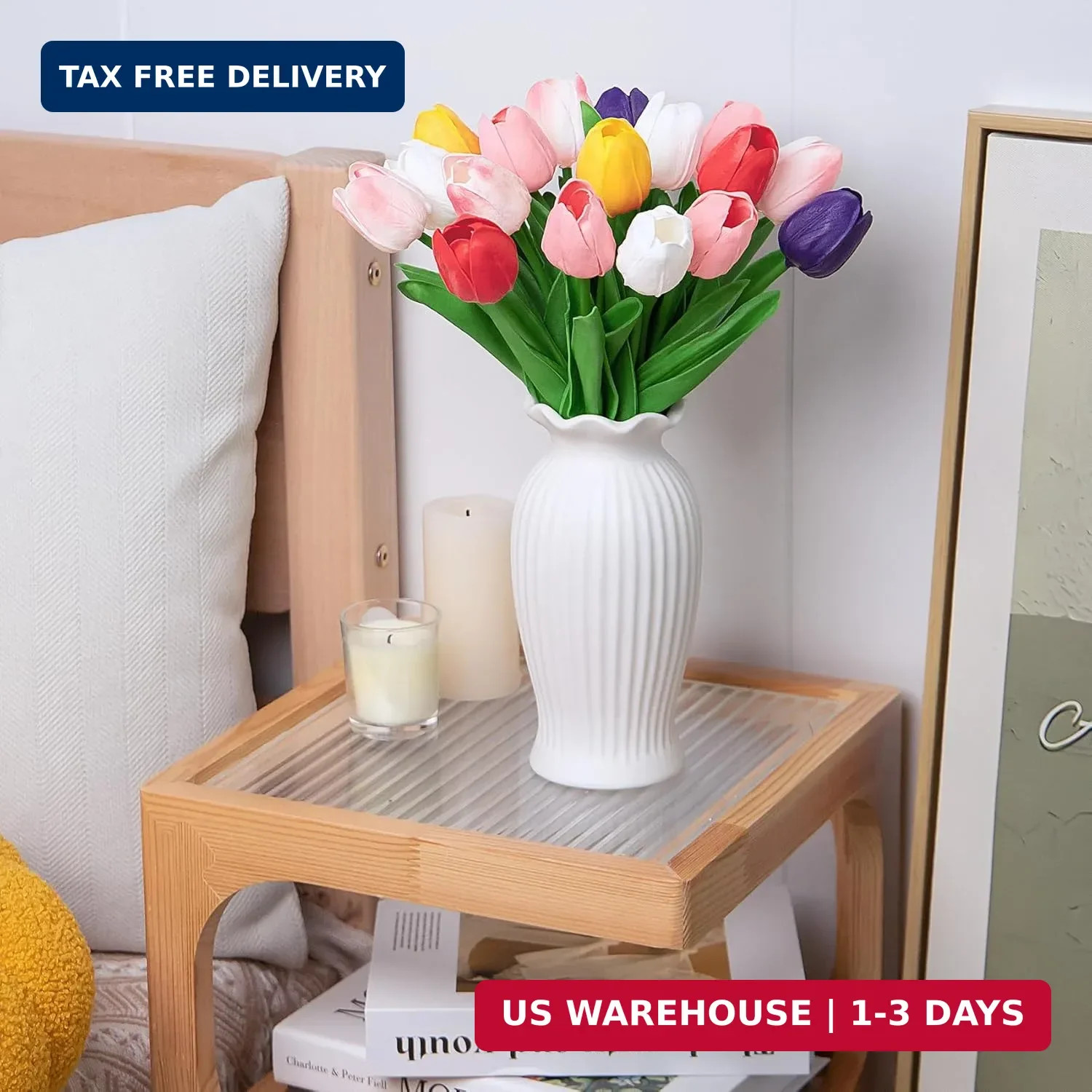 30 Pcs Multicolor Fake Tulips Artificial Flowers for Decoration, Real Touch PU F
