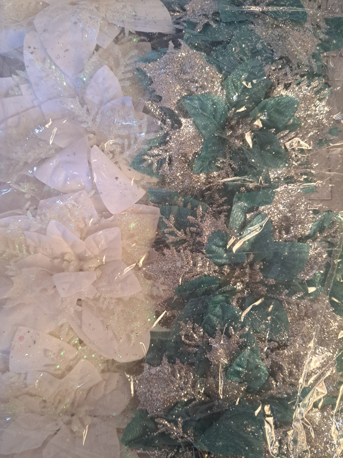 glitter poinsettia blue/green silvery white 30pcs