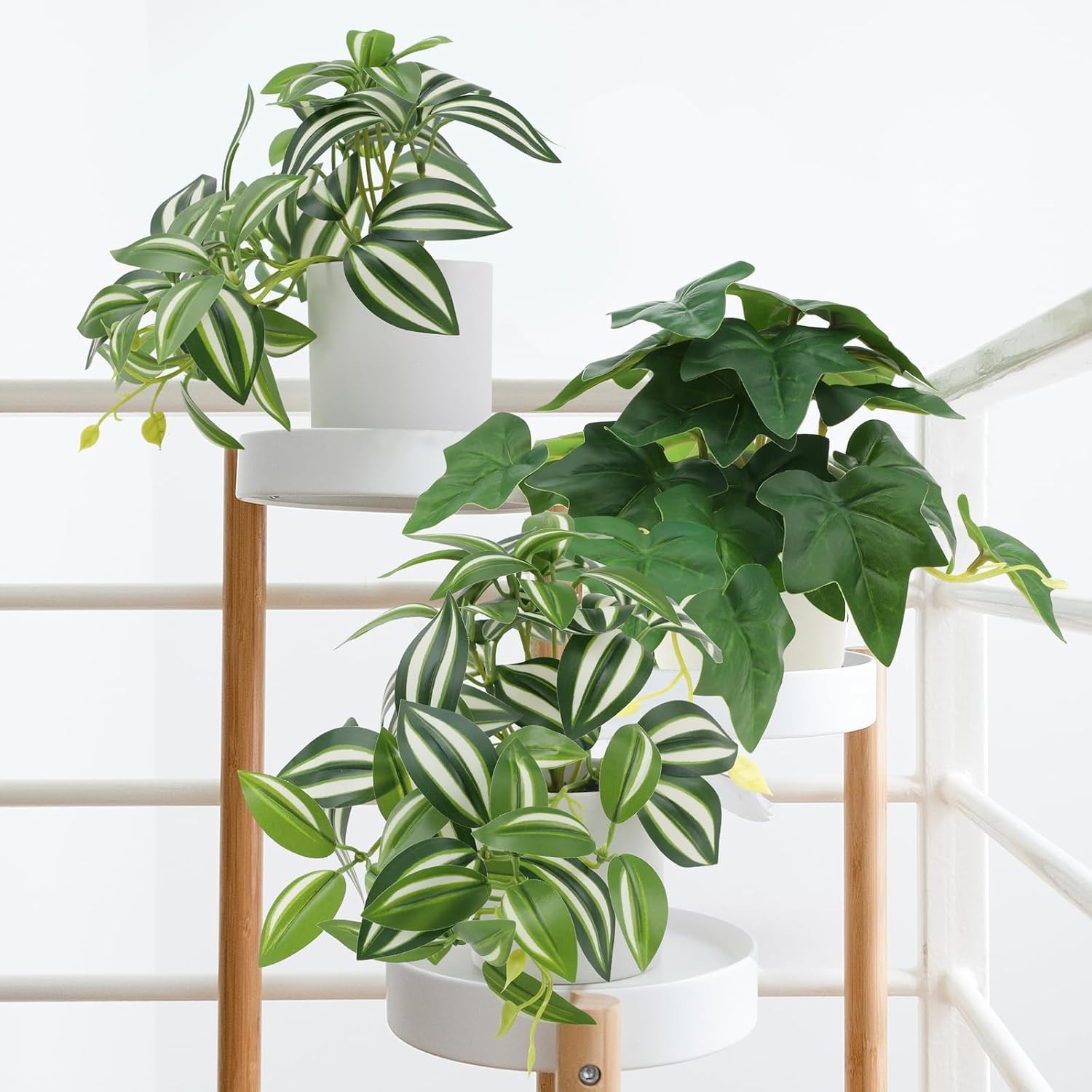 2Pcs Small Fake Plants, Artificial Mini Faux Potted Plant with White Pot,