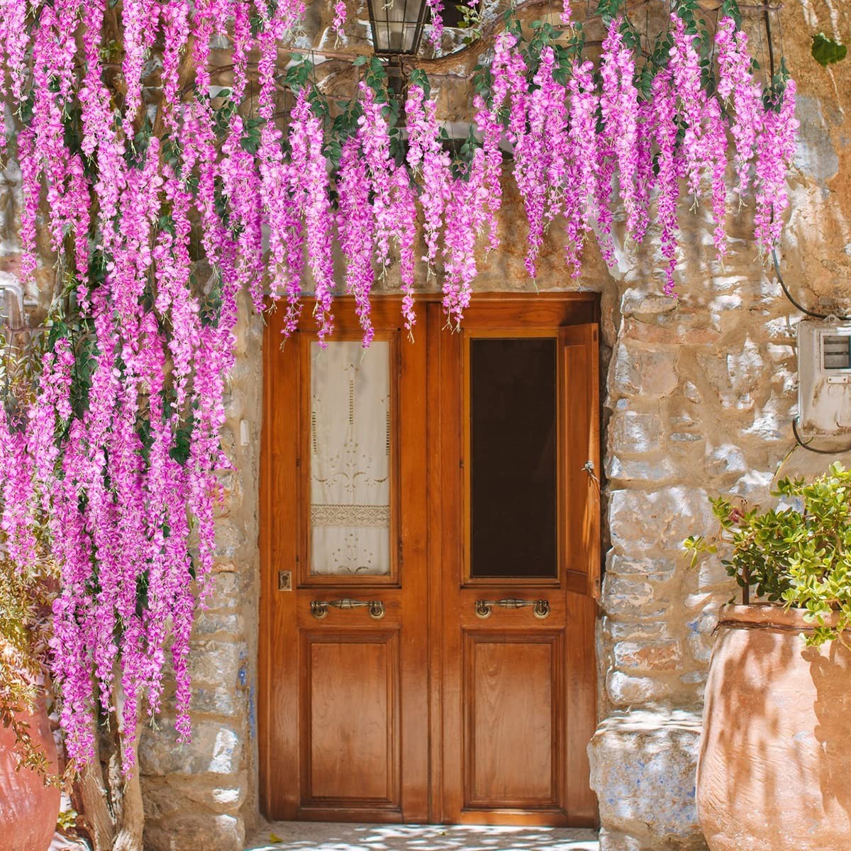 12/24PCS Artificial Wisteria Hanging Flower Vines Garland Strings Wedding Decor
