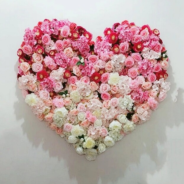 Heart Fake Floral Wall Gradual Color Change Backdrop Panel Wedding Bridal Shower