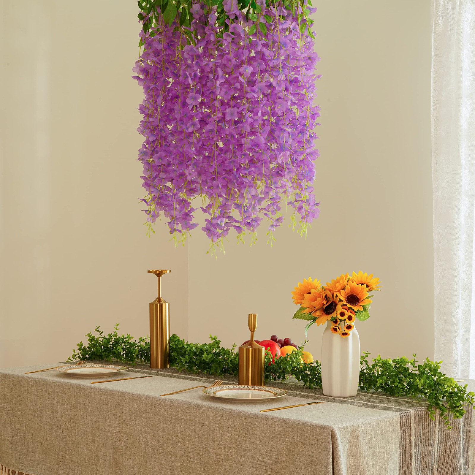 10Pcs Purple Fake Wisteria Hanging Flowers, 3.6Ft/Pcs Artificial Wisteria Gar…