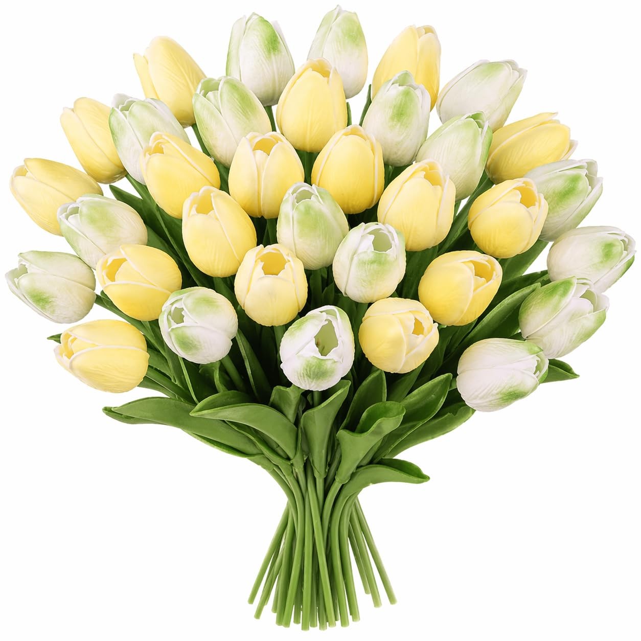 30 PCS Artificial Tulip Flowers 13.7 Inch Real Touch Mix Green Decor