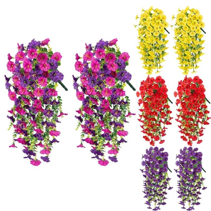 Artificial Hanging Flowers Purple Morning Glory Vines UV Resistant Decor