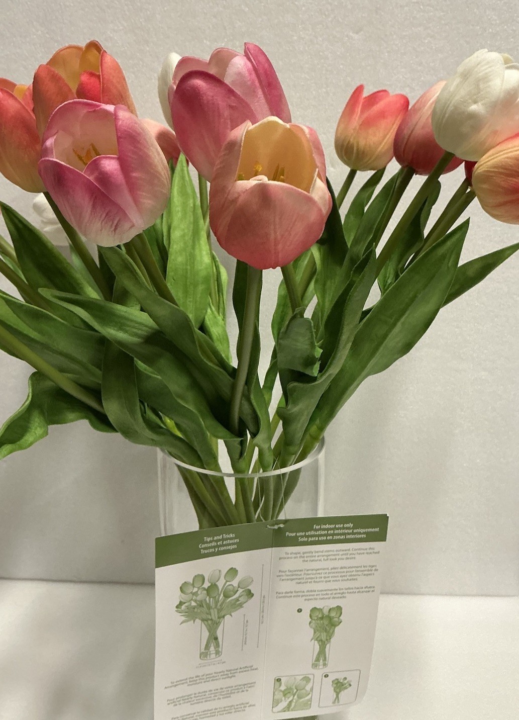 Nearly Natural Artificial Tulip Flower Arrangement Glass Vase