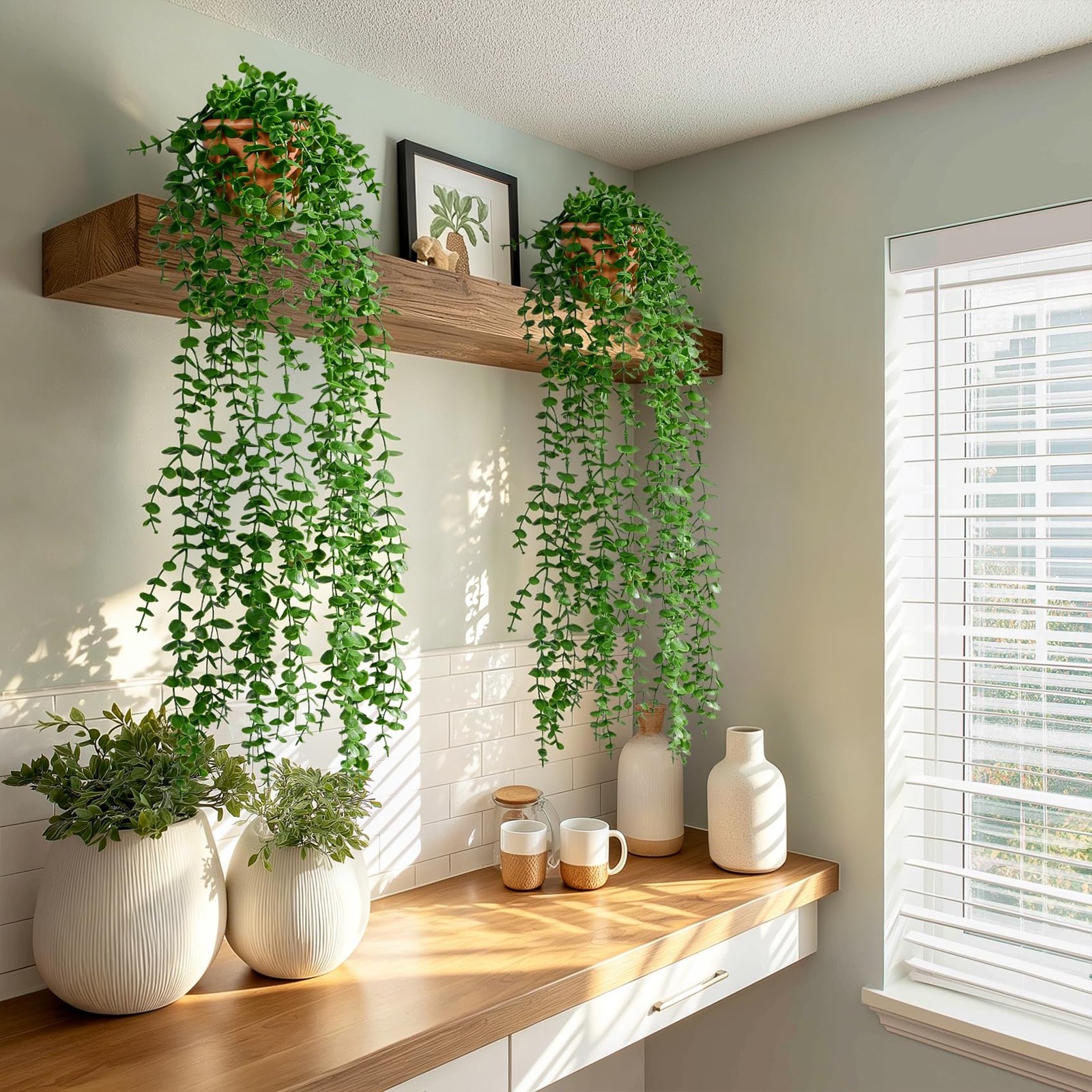 2 PCS Artificial Ivy Plants Pots Faux Vines Hanging Greenery Wall Decor