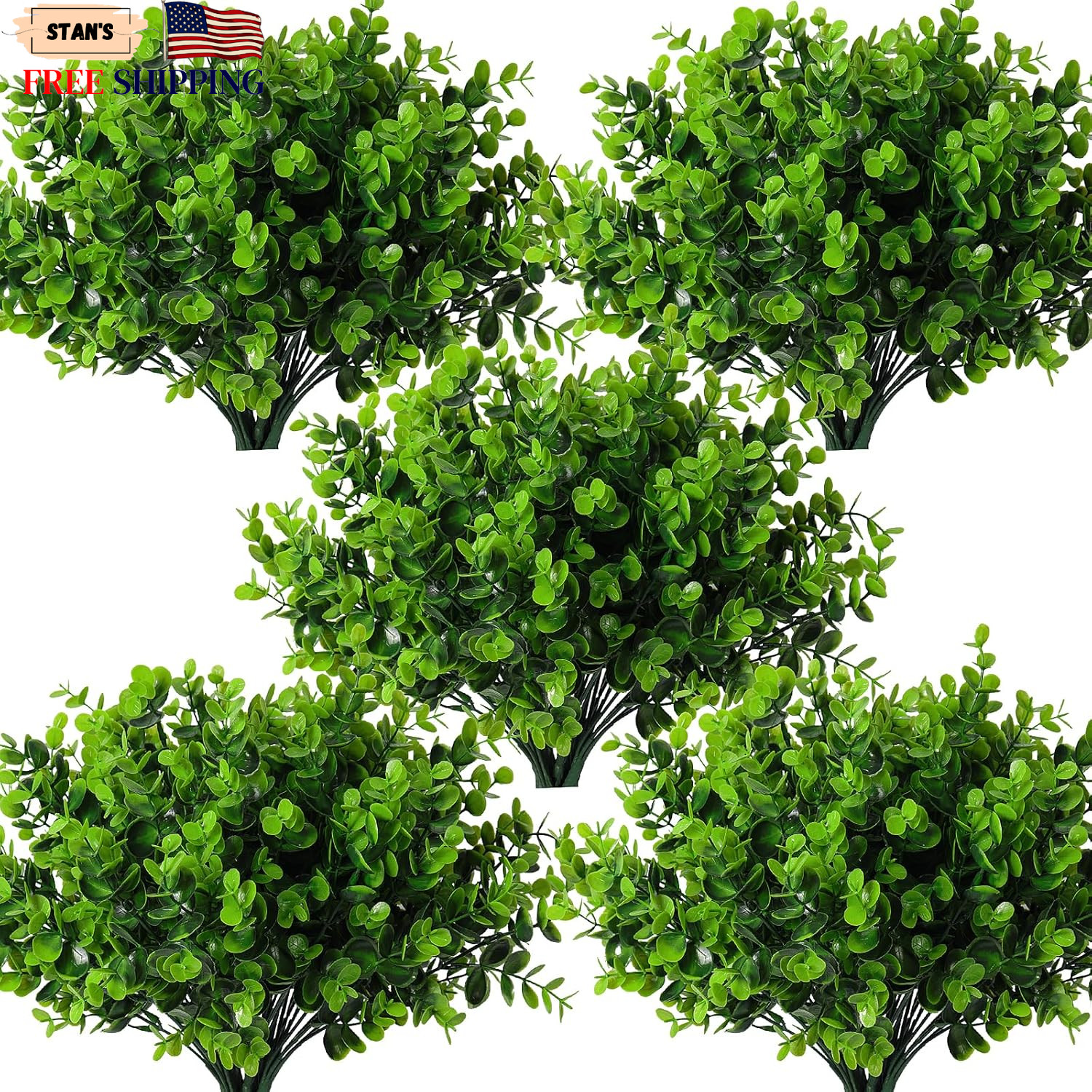 8 Bundles Artificial Bushes Greenery Plants Stems Faux Shrubs Boxwood Plants Out