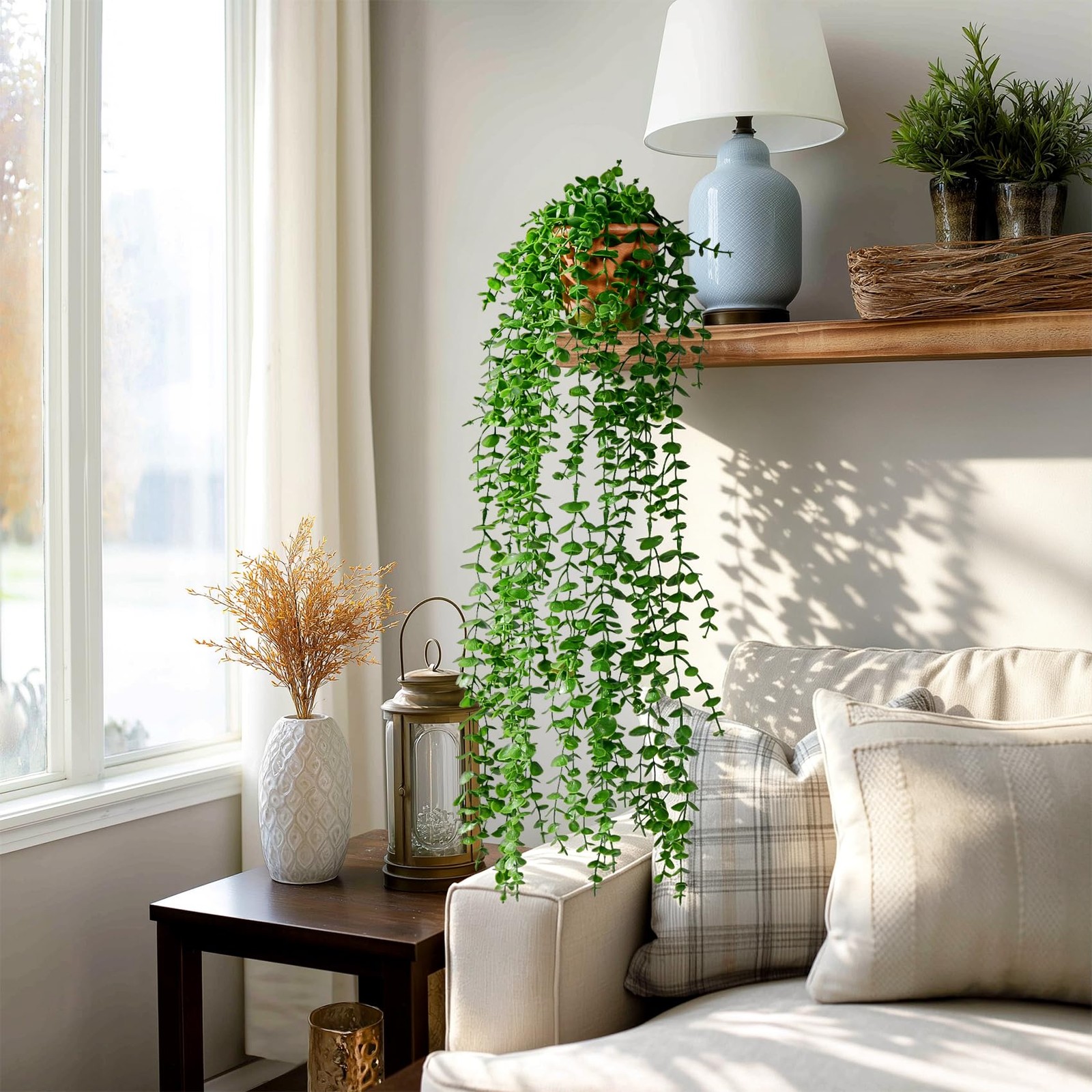 2 PCS Artificial Ivy Plants Pots Faux Vines Hanging Greenery Wall Decor