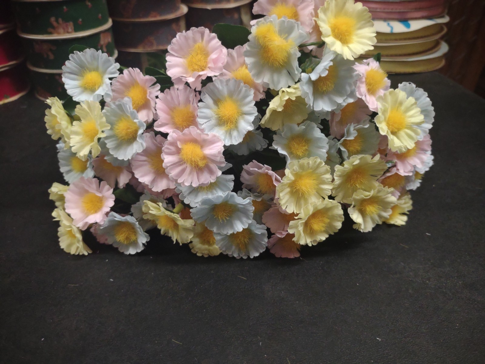 14″ Silk Daisy Bush, 14 Stems, 70 Mini Flowers Pink Yellow Blue, Baby Shower