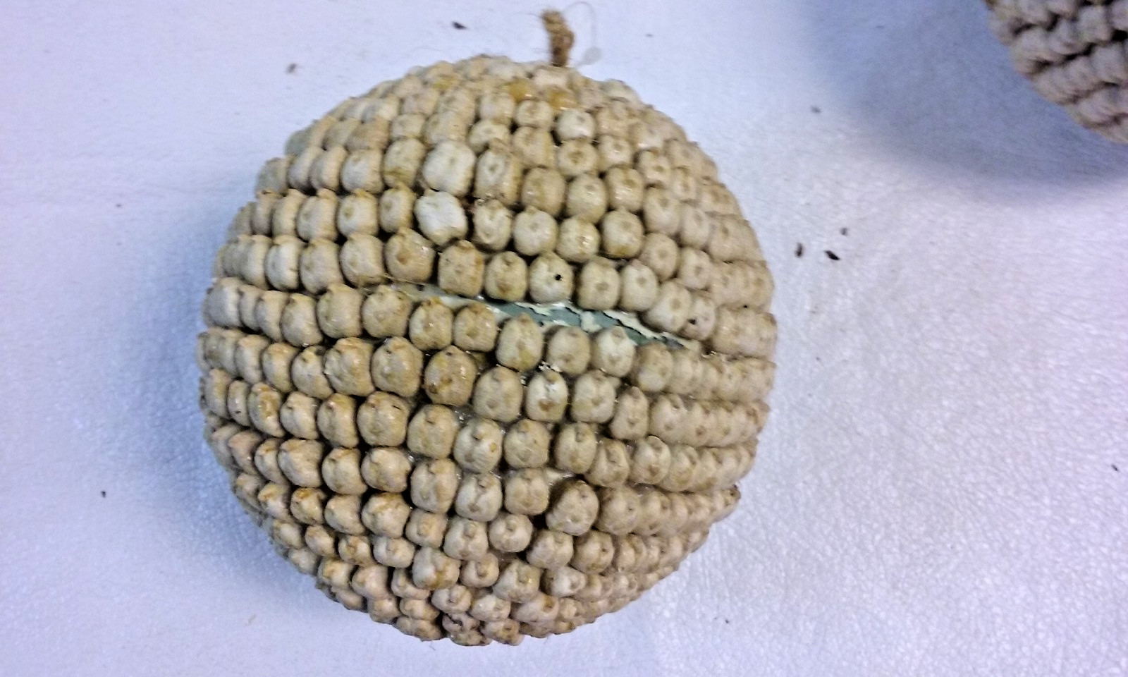 3 White Bean Seed Mosaic Decorative Ball Ornaments 5″ to 6″ wide