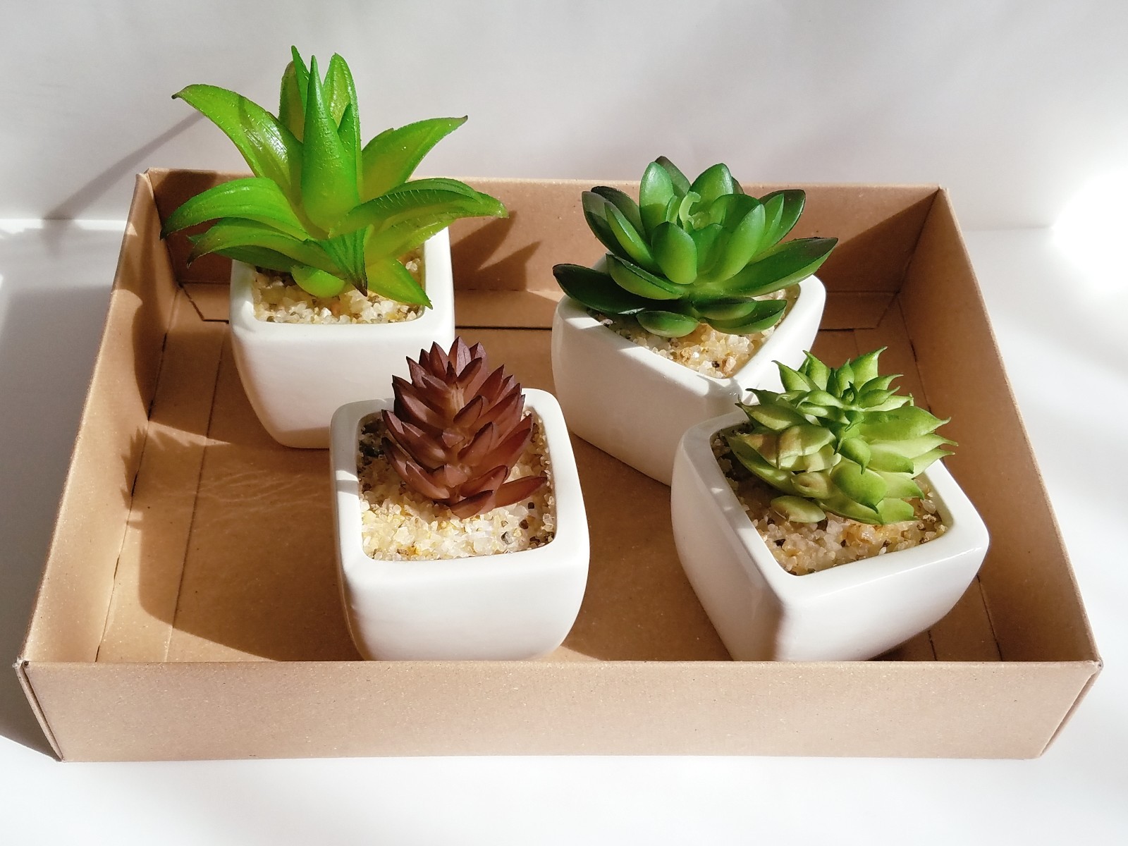 Party Favor Artificial Succulent Set in White Ceramic Pot Mini Plant Home Decor