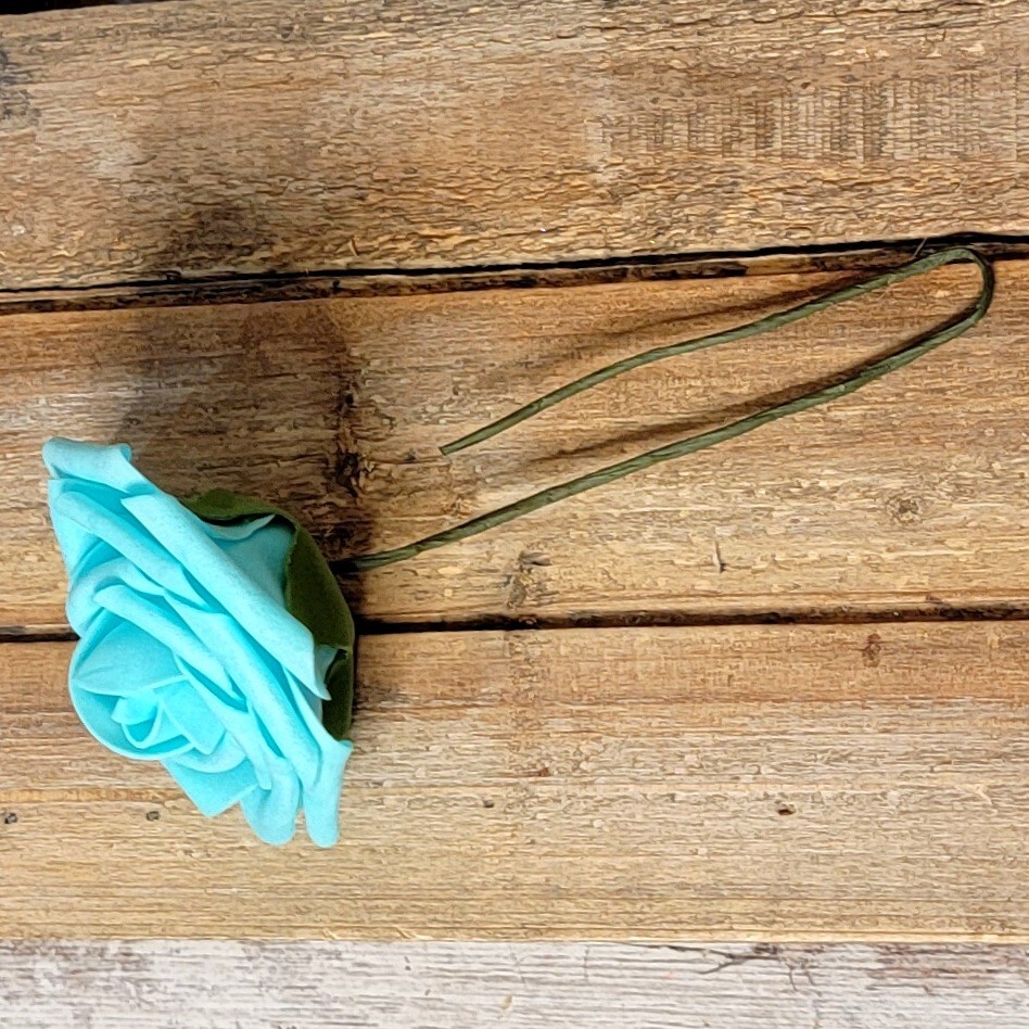 Three Teal Faux Roses with Stem for DIY Crafts, DIY & Party Decor, Tiered Trays