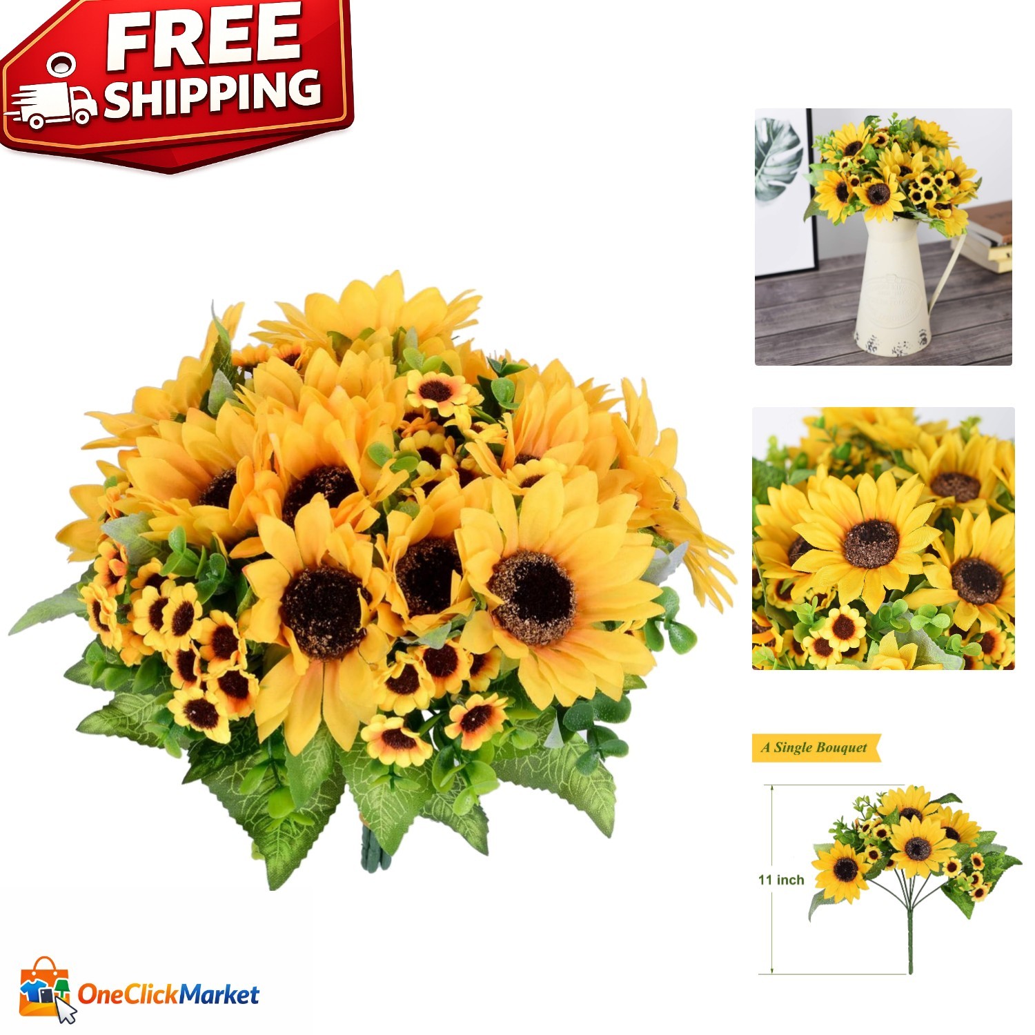 Realistic Artificial Sunflower Vases – Set of 2 for Bright Indoor/Outdoor Decor