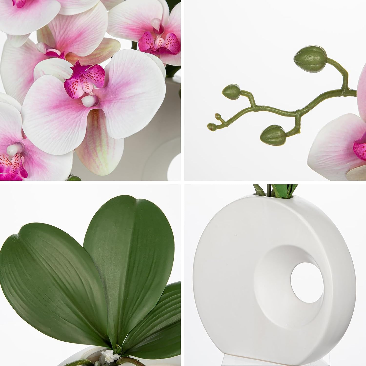 Pink Silk Orchid Arrangement in Modern Ceramic Vase – 15.7″ Tall Centerpiece