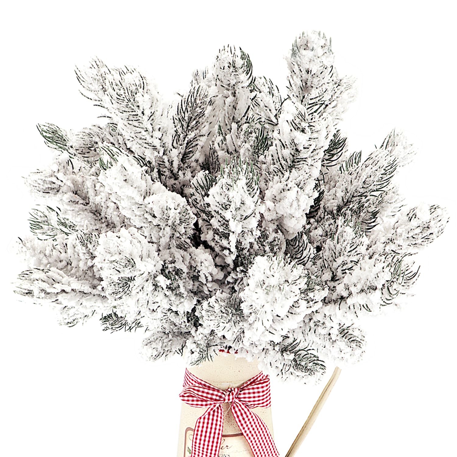 20PCS Frosted Artificial Pine Needles Branches 10.6 Inches Christmas Fake Sno…