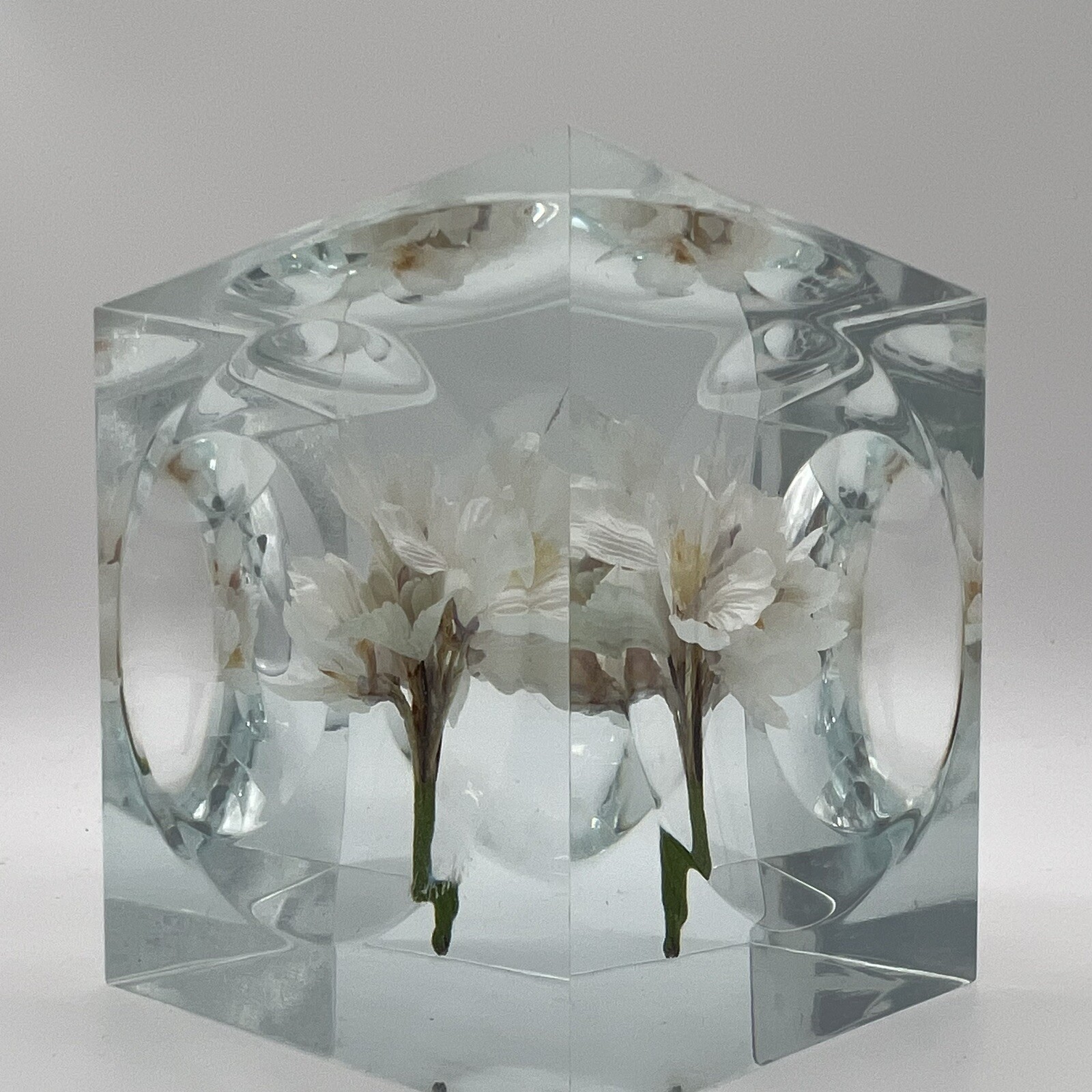 Crystal Clear Lucite Acrylic Large 3 3/4in” Sola Cube Cherry Blossom Flowers