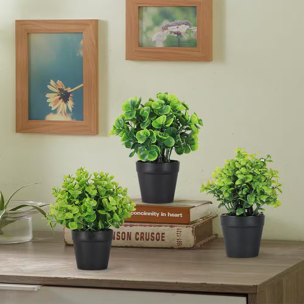 3-Pack 8.5 In. Green Artificial Plant Small Fake Plants for Table Desk Home Bath