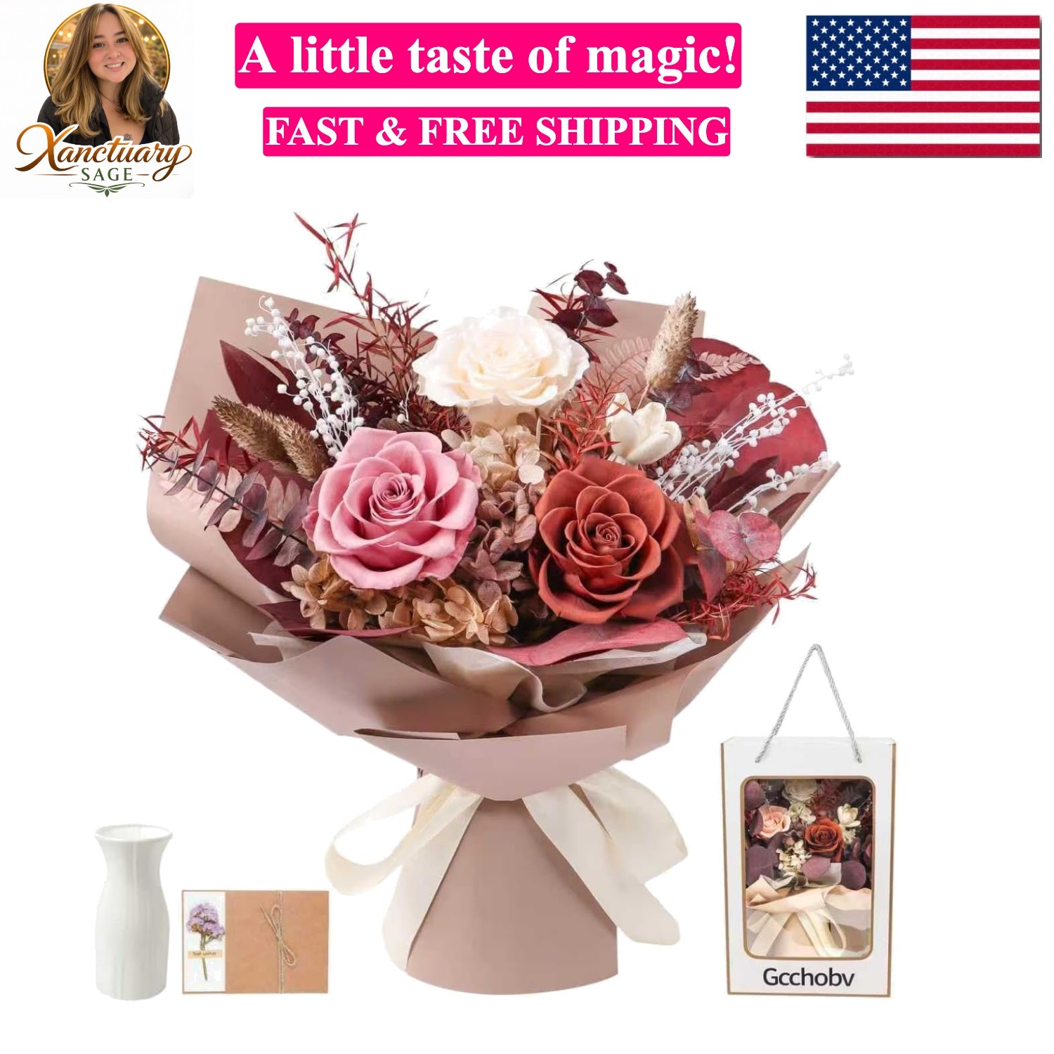 Preserved Flowers Bouquet, Real Eternal Flowers, Gifts For Women, Birthday Gi…