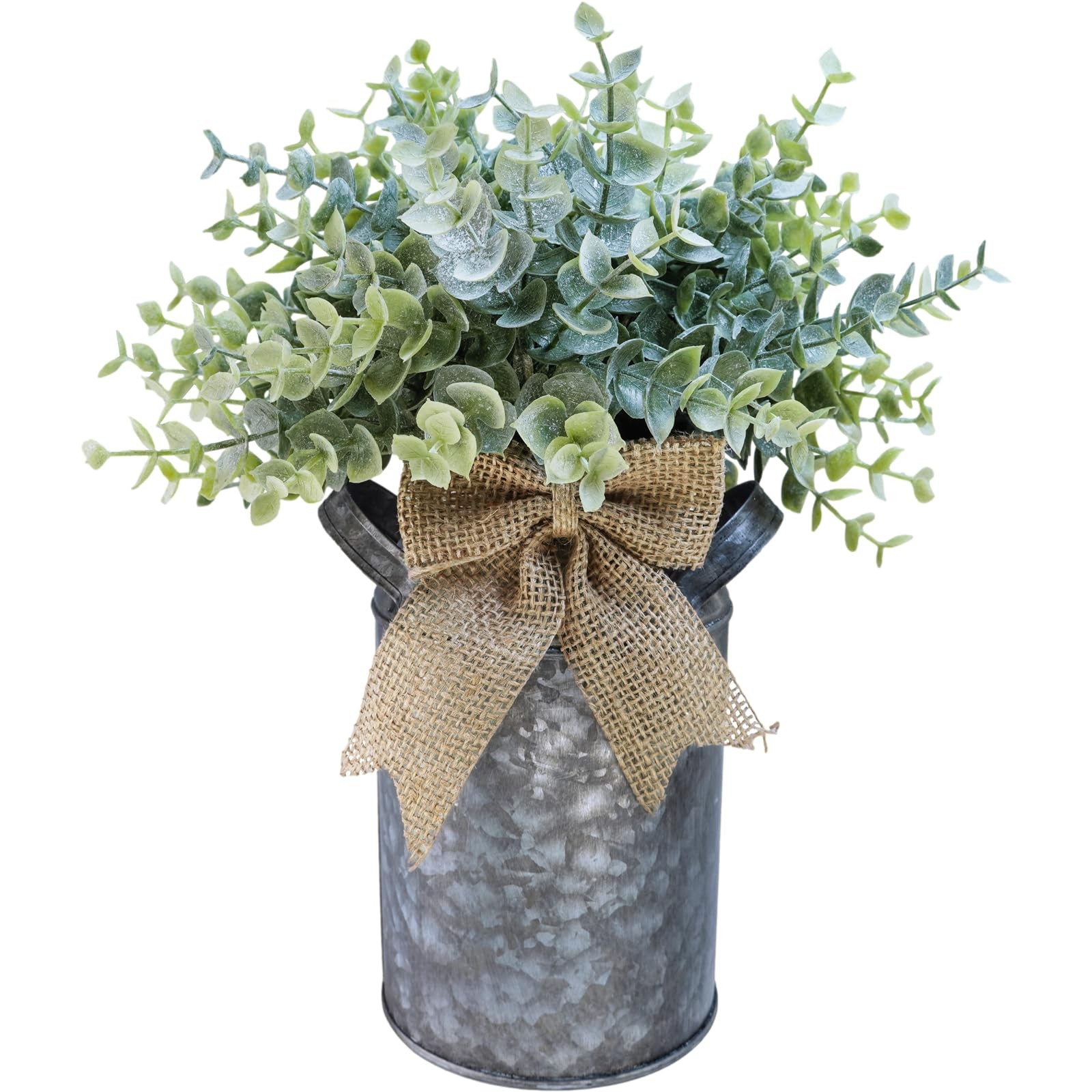 Set of 1 Farmhouse Faux Eucalyptus Arrangement Centerpiece Rustic Galvanized …