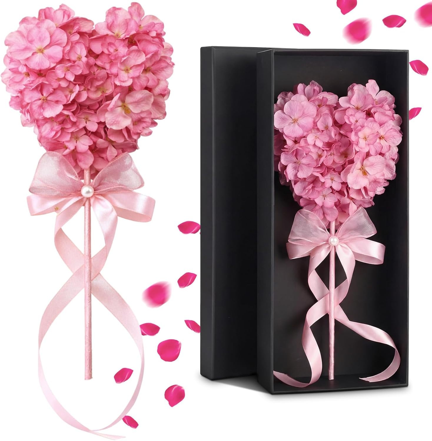 Valentine Artificial Heart Shaped Flower Bouquet Gift, In Gift Box, 12 In, Pink