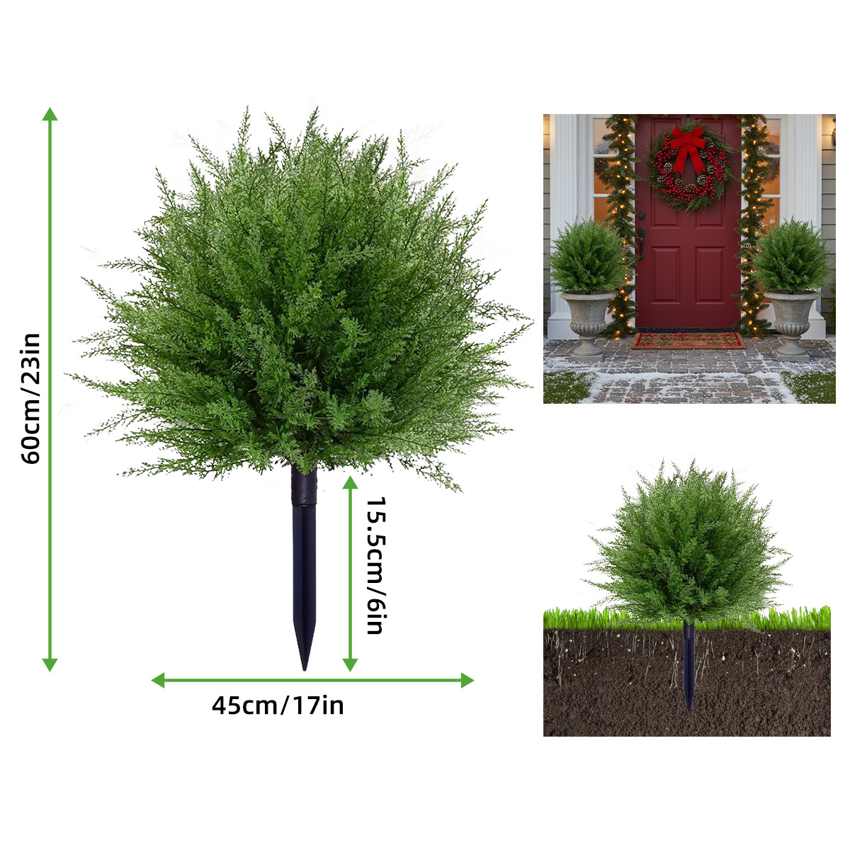 2Pack 24″ Artificial Cypress Topiary Christmas Tree with Spike Faux Cedar Bushes