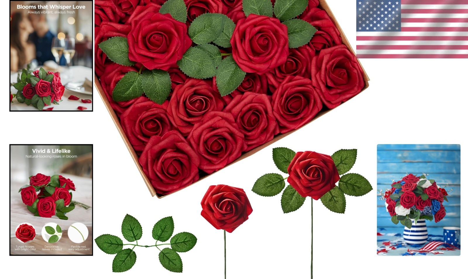 Elegant 50 Pcs Lifelike Foam Roses in Dark Red for Weddings & Celebrations