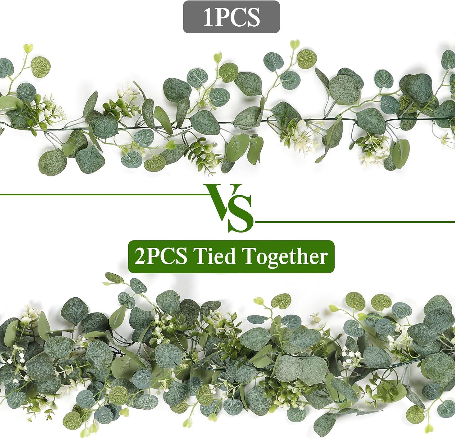 4 PCS Faux Eucalyptus Garland 5.9FT with White Flowers for Home & Wedding Decor