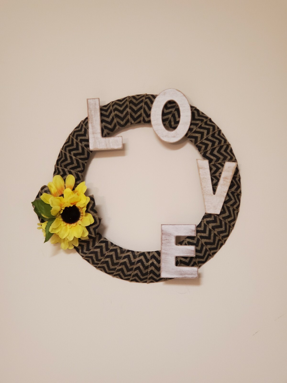 LOVE wreath FLOWERS Sunflowers black beige burlap FALL autumn Decor Front Door