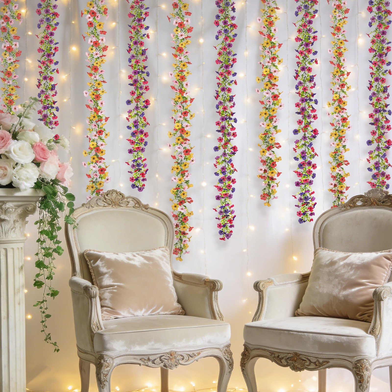 Artificial Flowers Garland Ivy, 4 Pack 5.9 FT Spring Summer Decor UV Resistan…