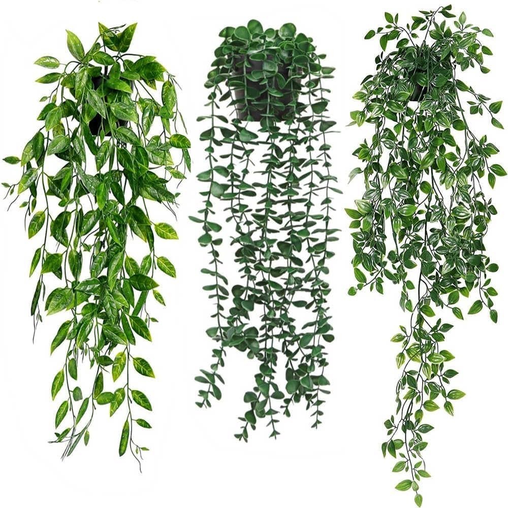 Fake Plants Artificial Indoor Faux Hanging Plants Greenery Eucalyptus Green D…