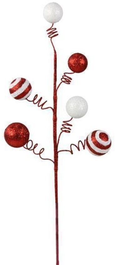 Red & White Glitter Ball Wire Curl Spray Crafts Festive Christmas Holiday Decor