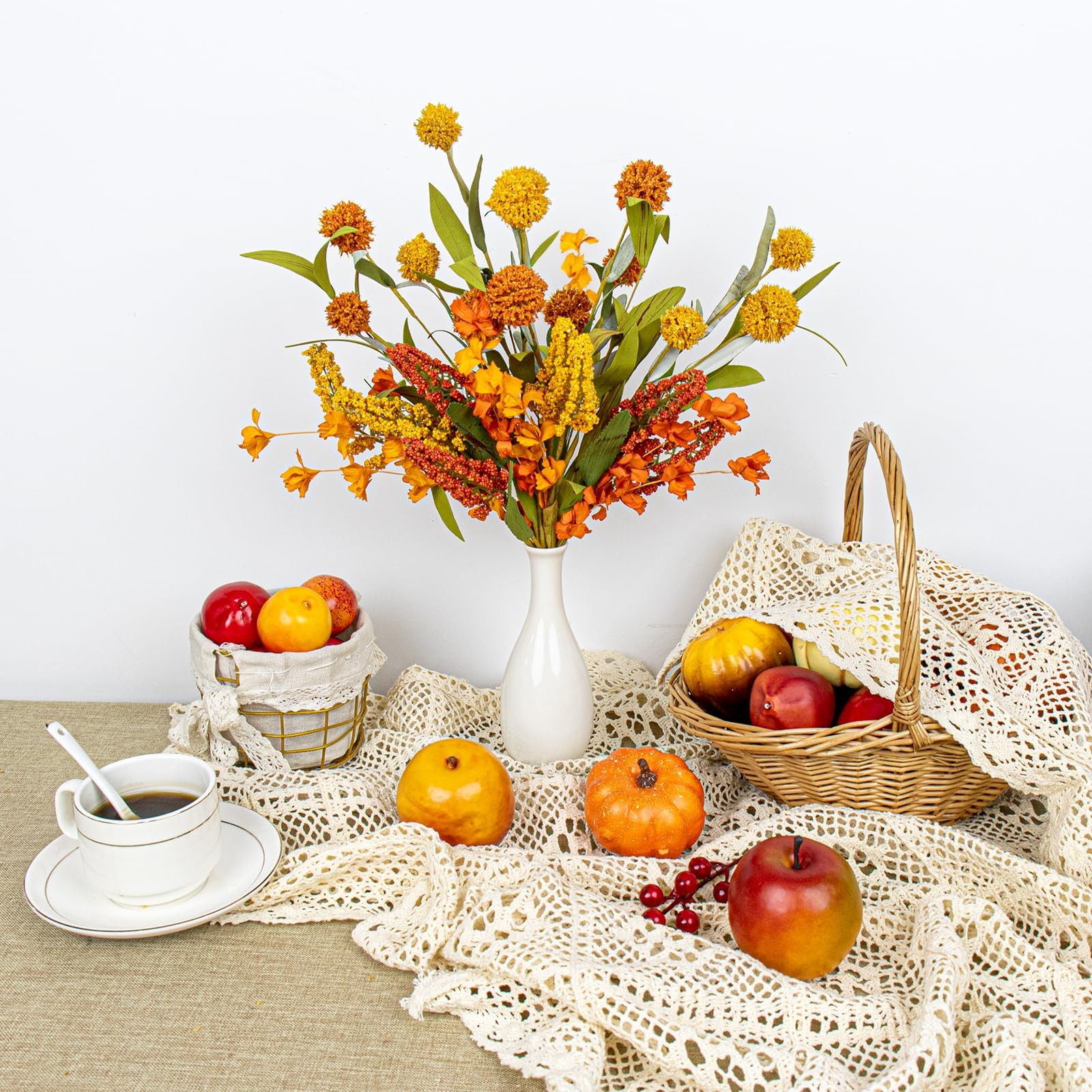17 Inches Boho Autumn Flowers 8 PCs Faux Fall Flower Stems Rustic Fall Floral…