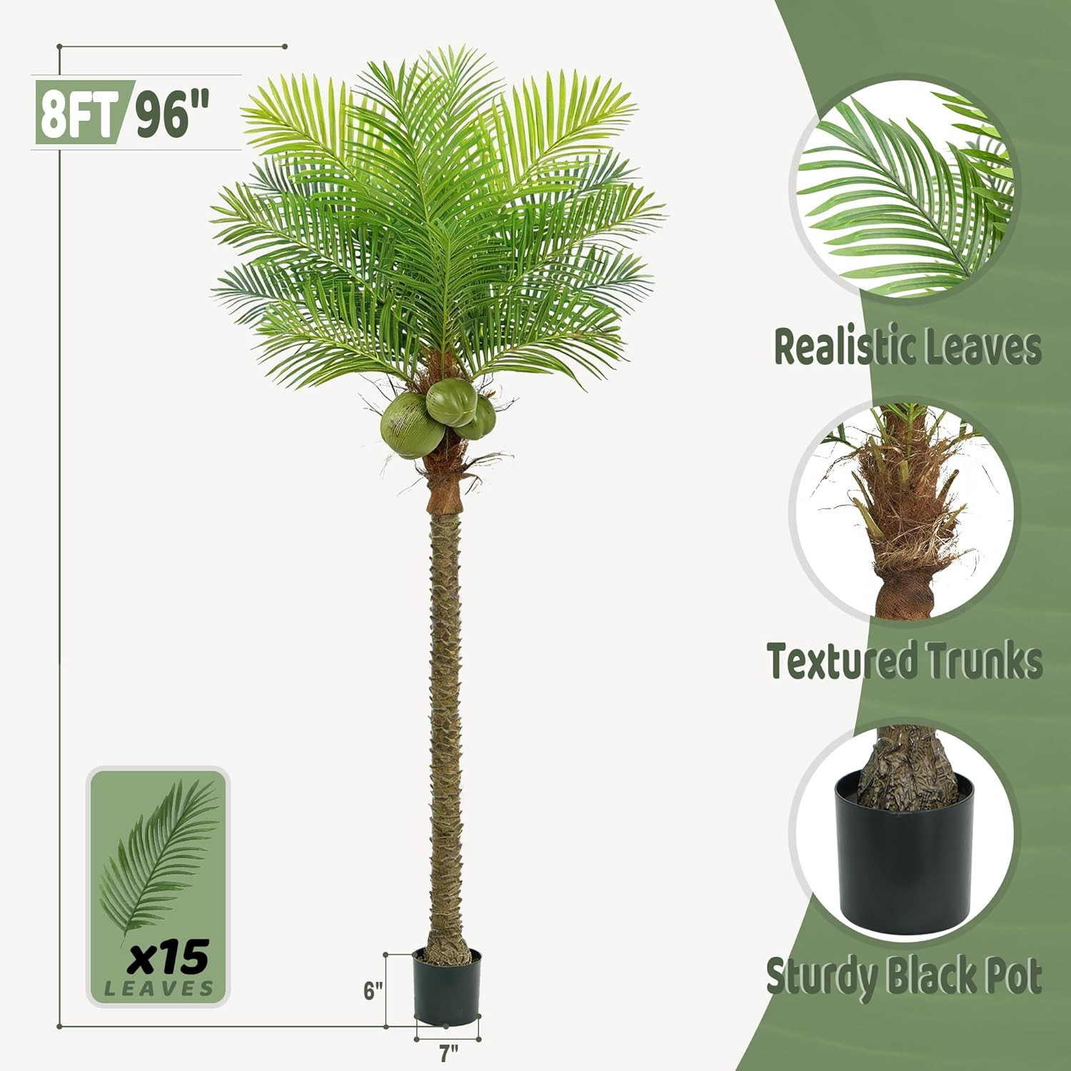 8FT Artificial Phoenix Palm Tree with Coconut Fruits for Indoor/Outdoor Decor