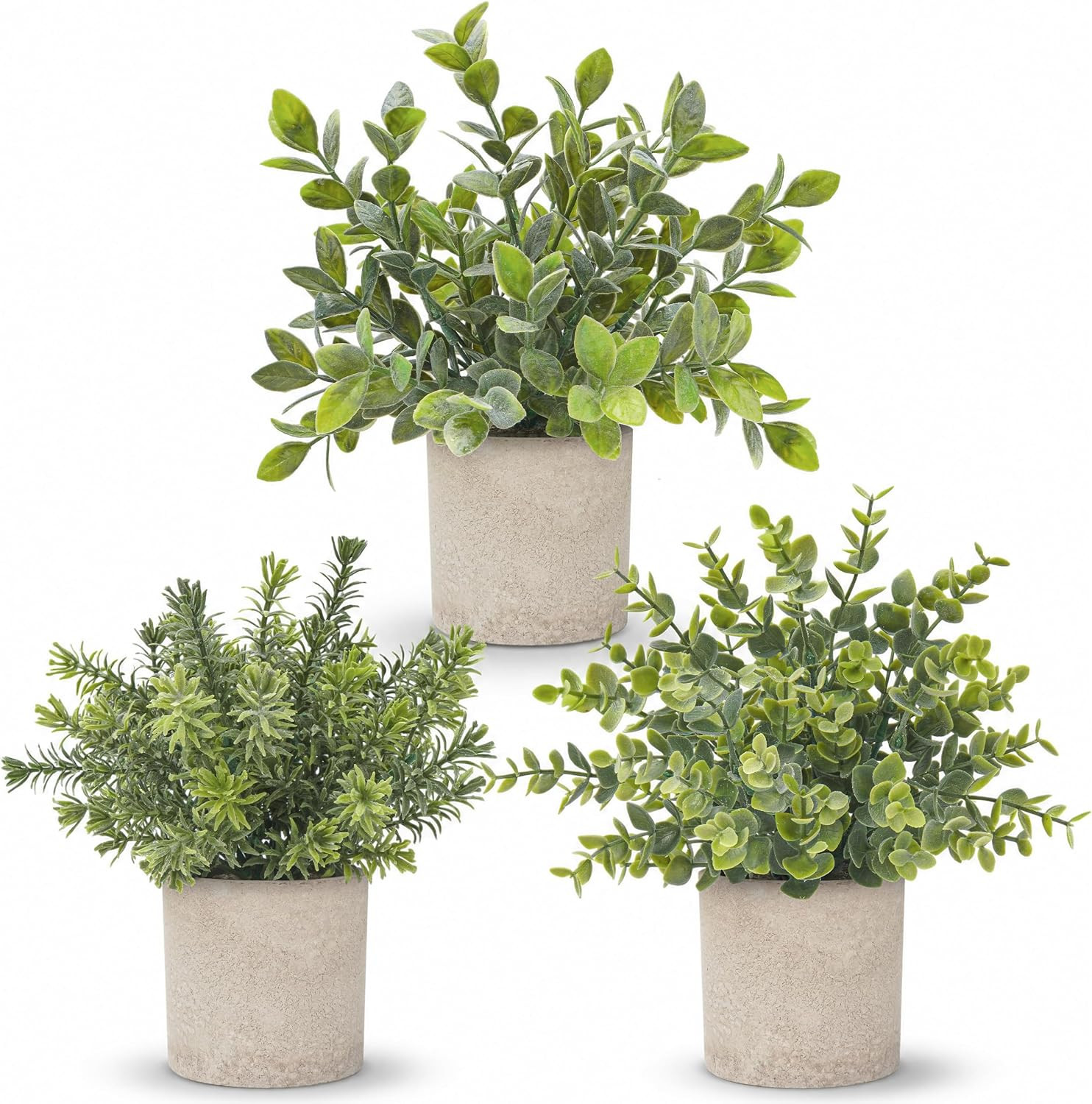 3 Pack Mini Potted Fake Plants Artificial Plastic Eucalyptus Plants Topiaries fo