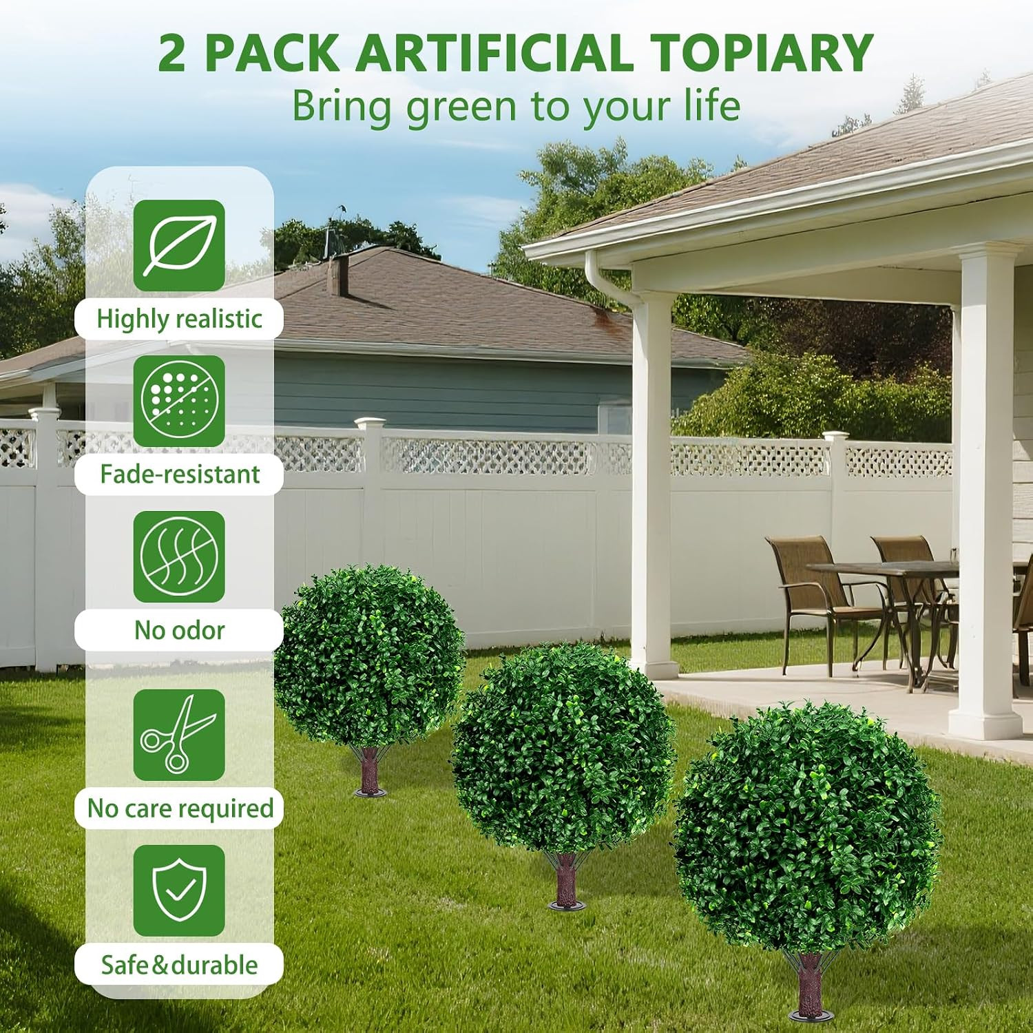 Yangrass Artificial Boxwood Topiary Ball Trees with Ground Spike, Set of 2 UV Re