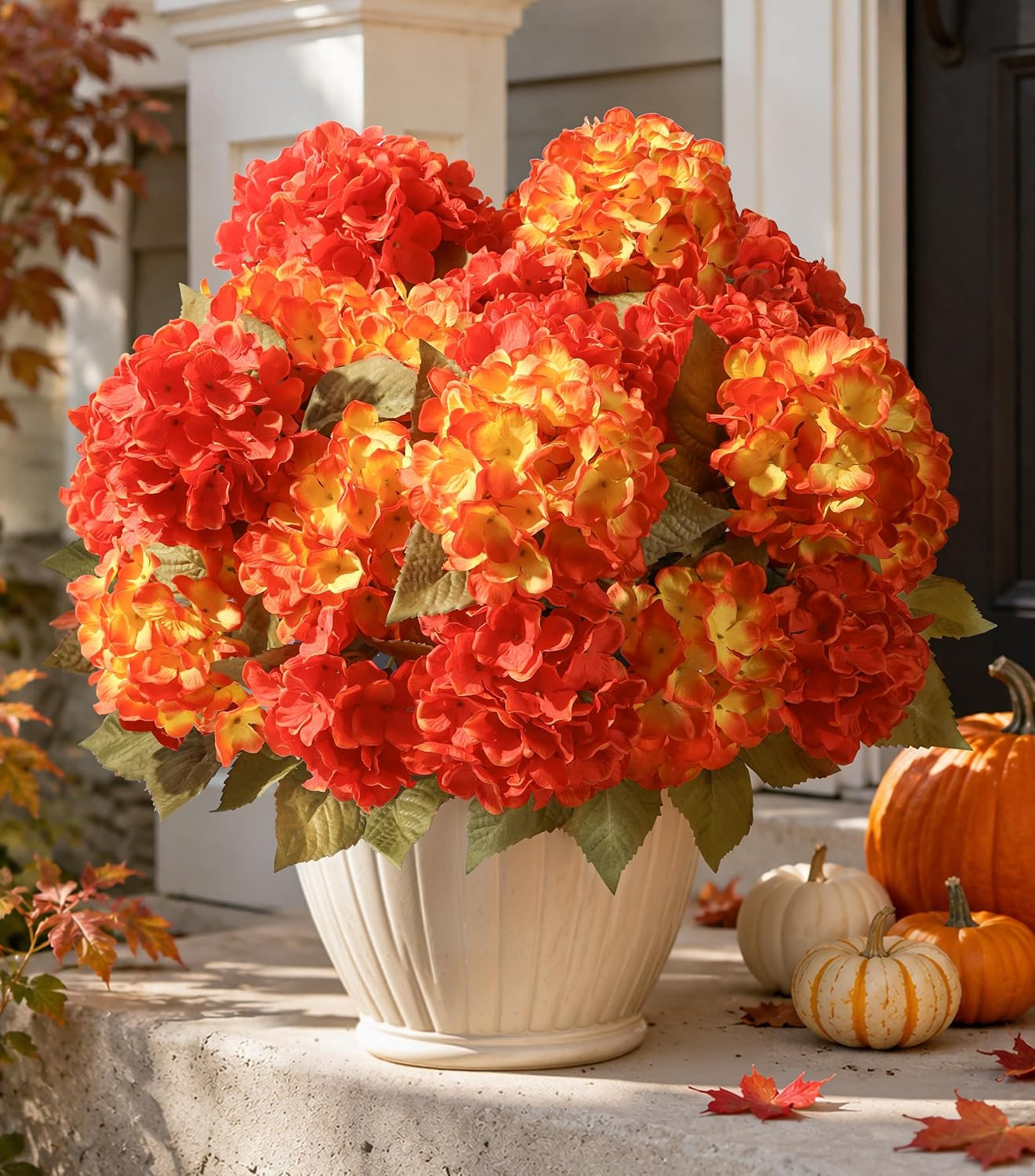 Artificial Flowers for Outdoors, 4 PCS Fall Fake Silk Hydrangea Flower Stems for