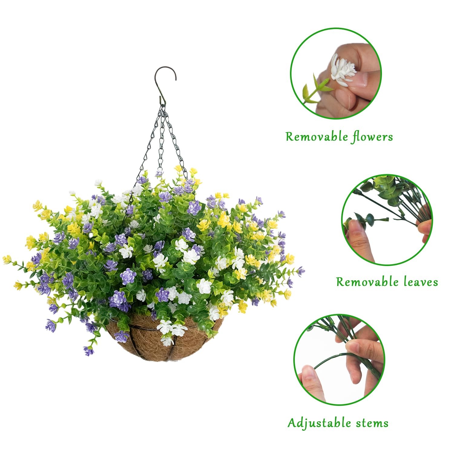 BCBLF Artificial Hanging Flowers Basket, 12 UVResistant Bundles of Realistic …