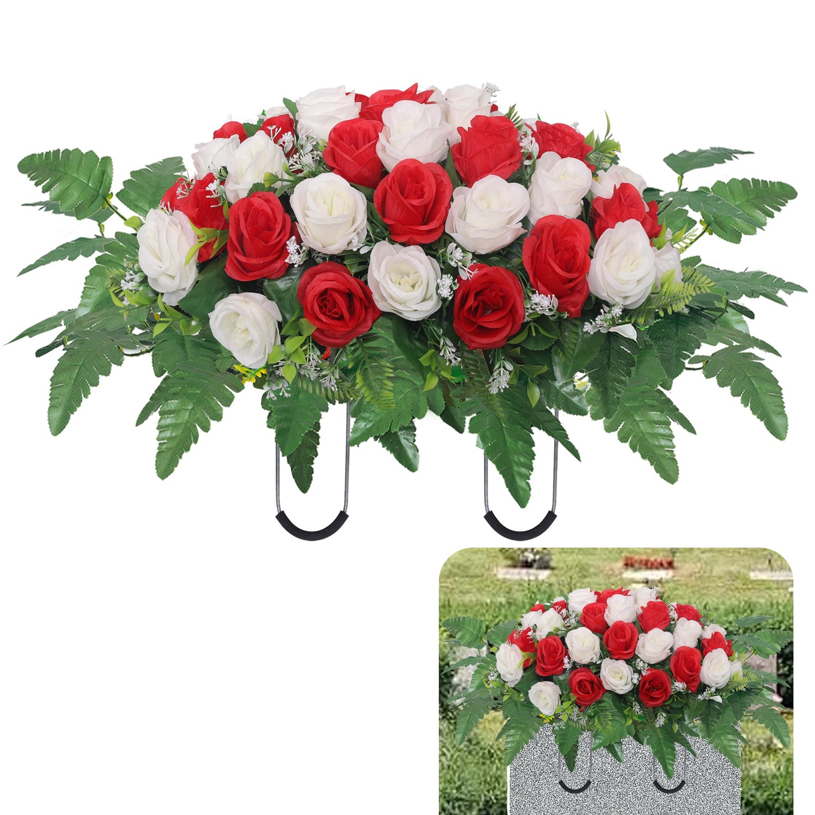 Cemetery Headstone Flower Saddle,Artificial Cemetery Flower Saddles for Grave…