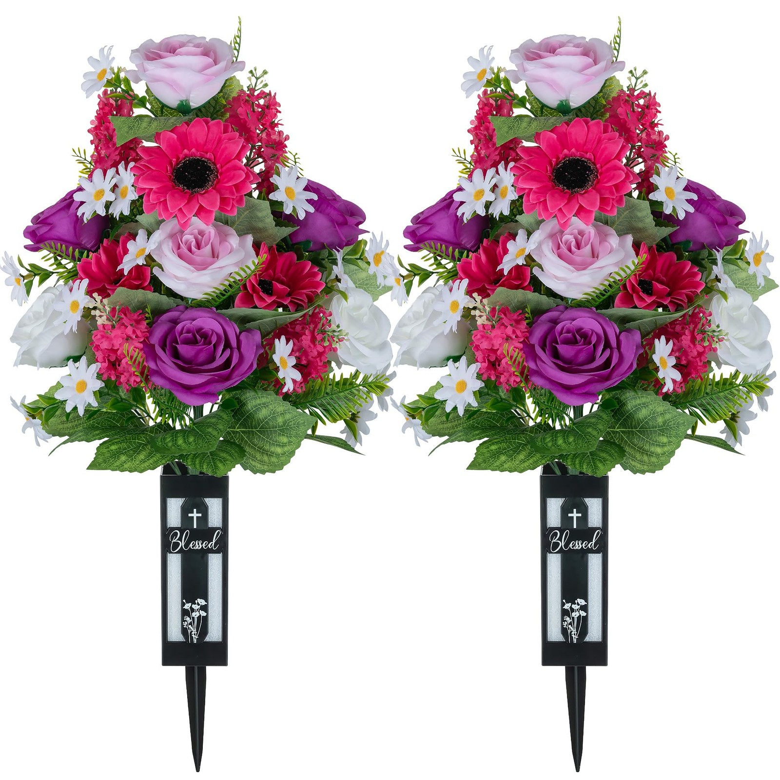 Artificial Flowers for Cemetery Grave 2 Pcs Memorial Day Grave Decorations fo…