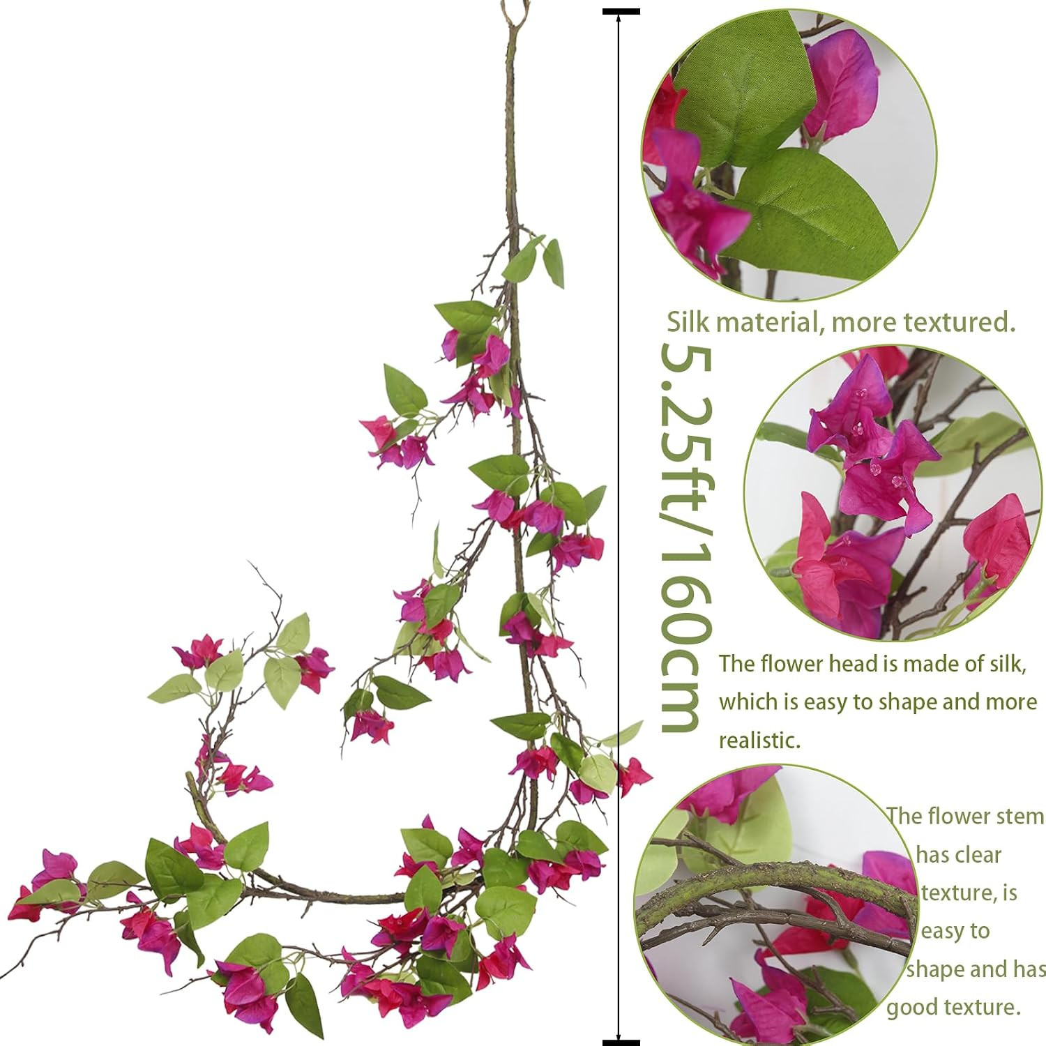 Artificial Bougainvillea Flowers Garland Fuchsia Silk Bougainvillea Vines UV Res