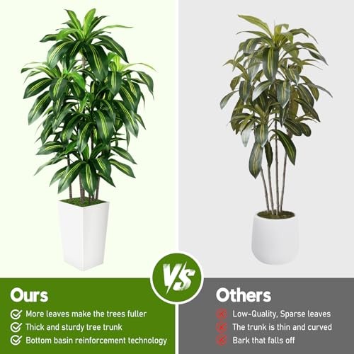 Artificial Dracaena Tree Indoor, 5FT Tall Fake Tree with Tall 5ft White