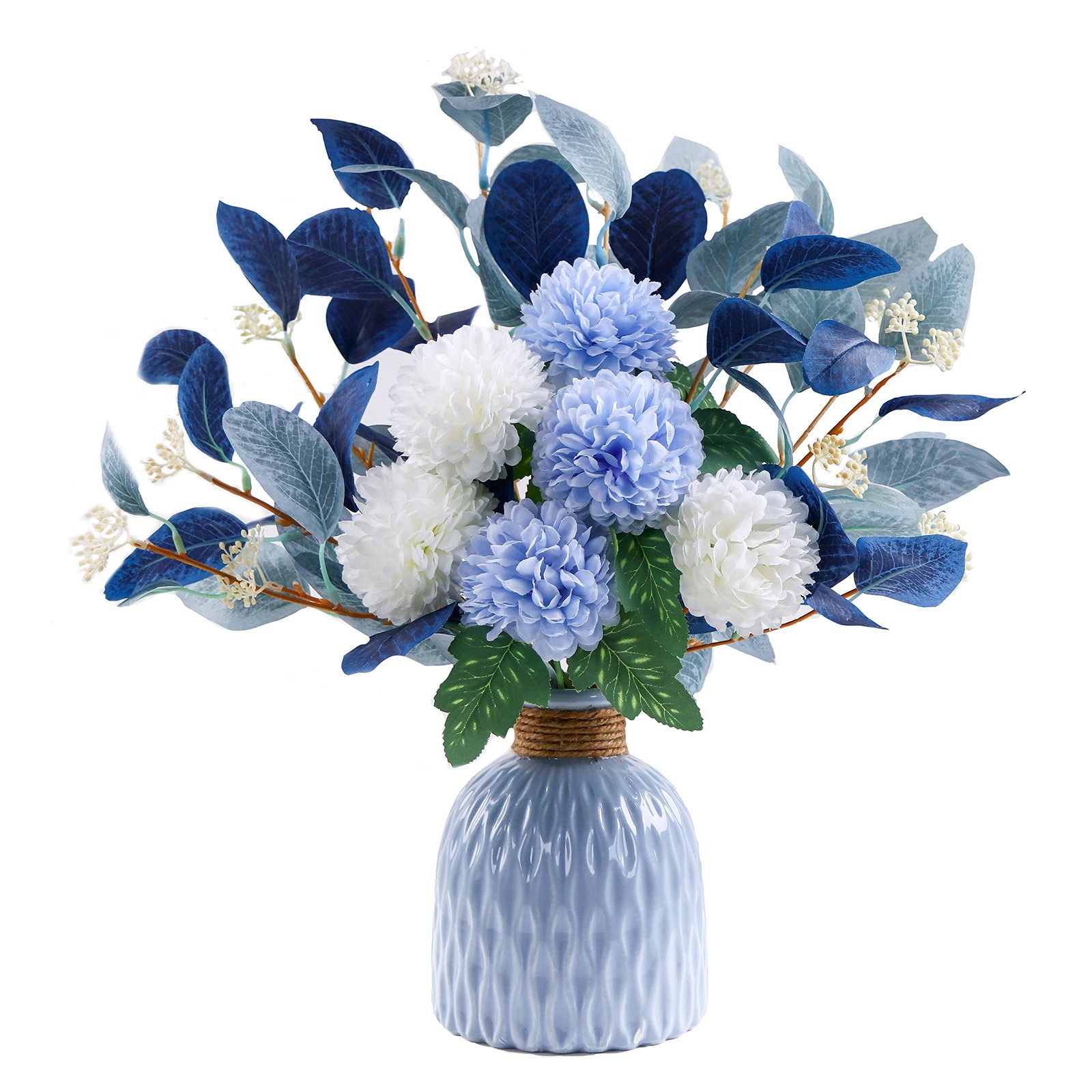 Artificial Flowers with vases, Fake Hydrangea with Eucalyptus Bouquet Combina…