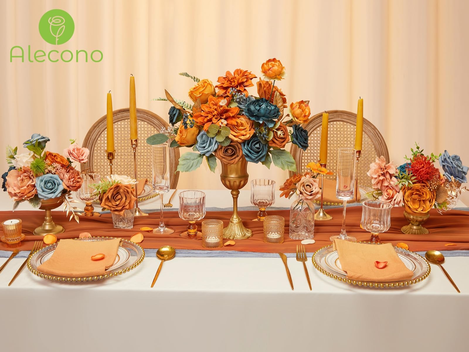 Artificial Orange Fake Flowers Fall Wedding Bouquets Table Centerpiece Decor