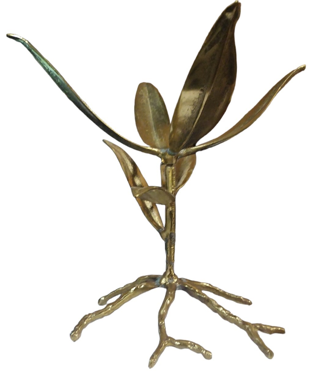 Vintage Gold Metal MID Century Modern Leaf Plant Bowl Holder Decoration