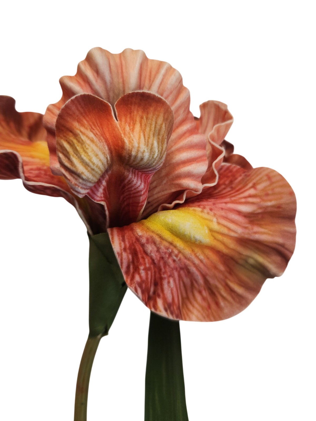 Luxury Artificial Iris Flower 33 Inch Tall Hand Painted Look Terracotta Pink Fau