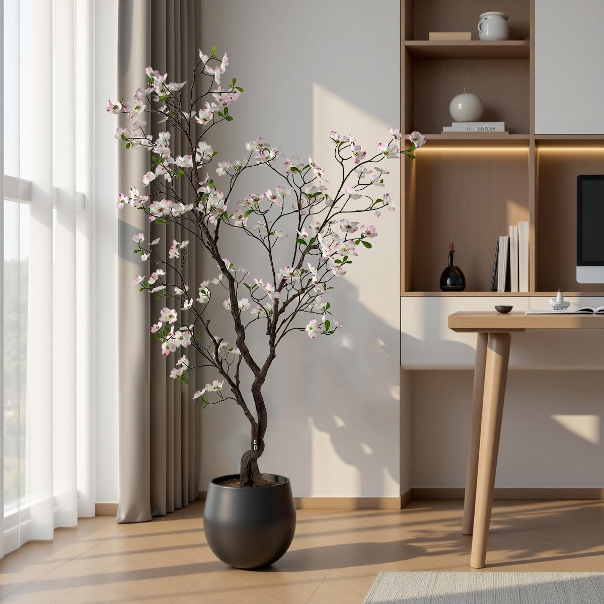 6.2ft Artificial Pink Dogwood Potted Tree