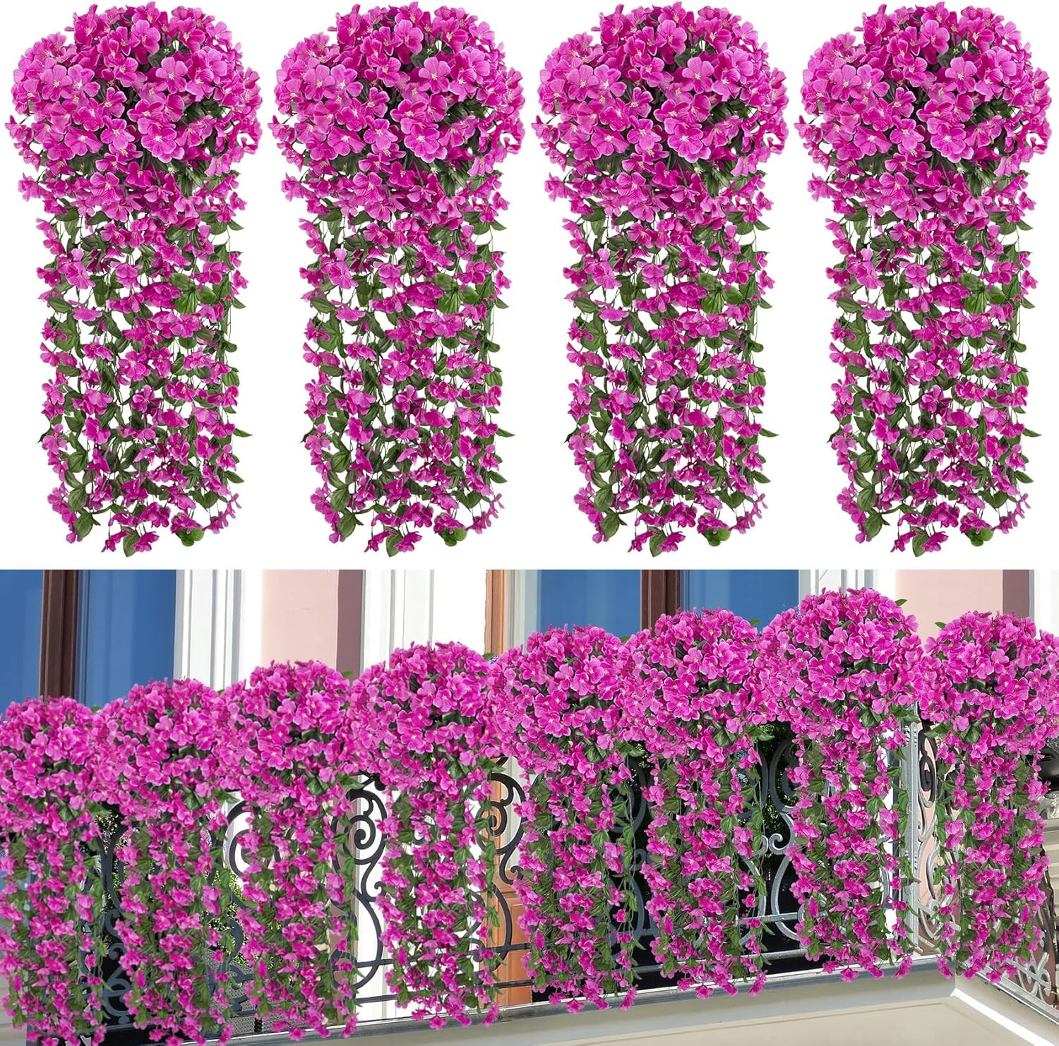 4 Pcs Artificial Hanging Flowers Fake Hanging Plants Violet Flowers Vine Garland
