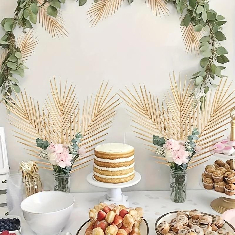5PCS Gold Artificial Palm Leaves Tropical Faux Plants Home Wedding Vase Decor