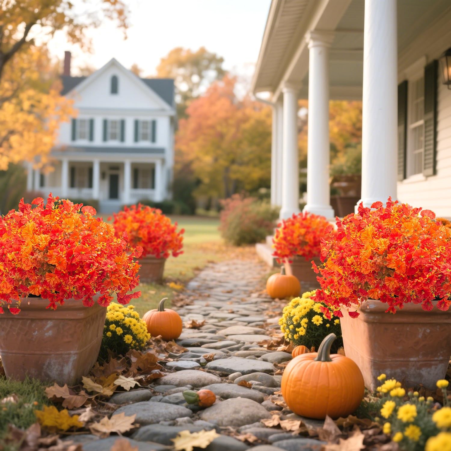 16 Bundles Artificial Fall Flowers No Fade Faux Autumn Plants, Fake Indoor Ou…